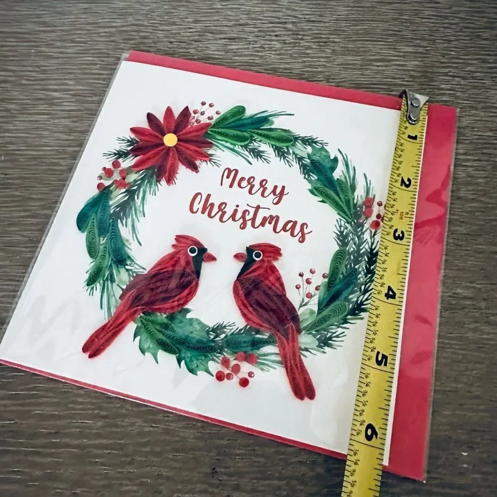 Christmas Cardinal Wreath Holiday Quill Card Greeting Card